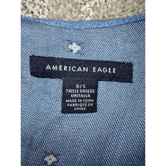 American Eagle One Size Raw Fray Open Cardigan Topper Gauze Blue Boho OS - Picture 7 of 8